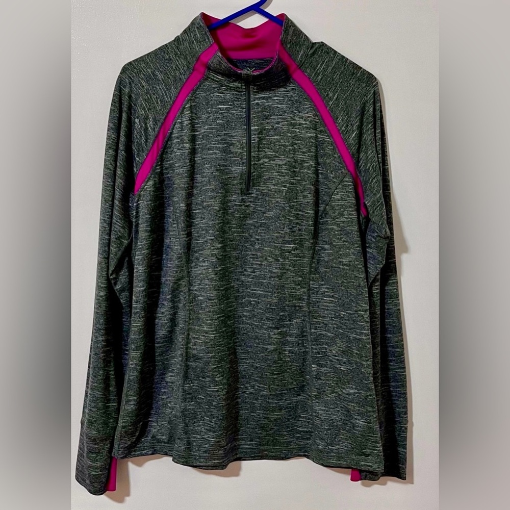 Xersion Heathered Gray and Pink Quarter-Zip Pullover